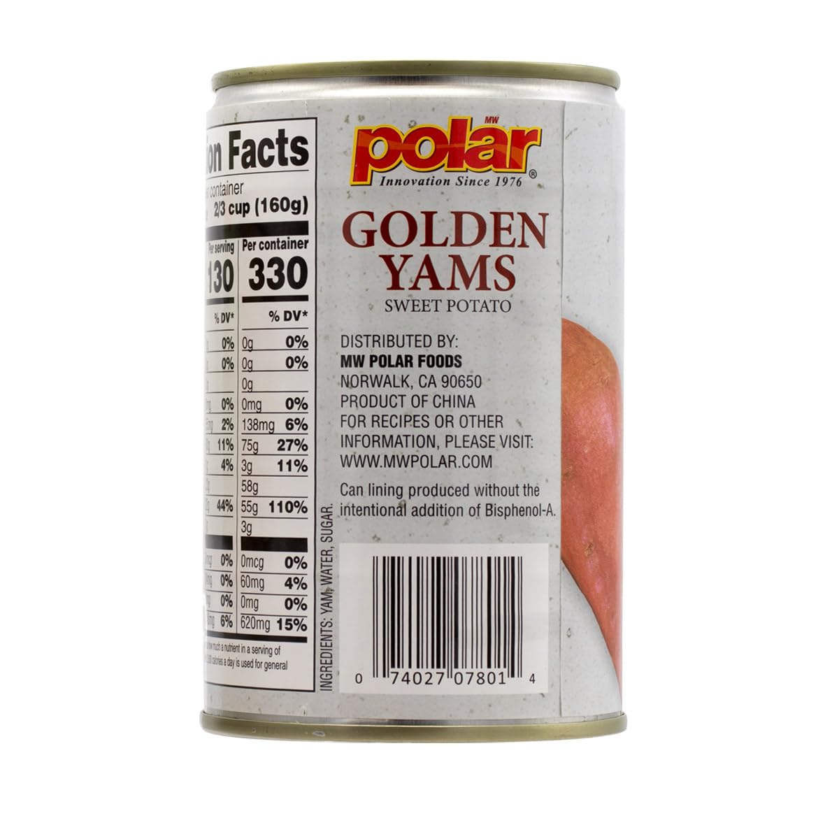 MW Polar Golden Yams Sweet Potato in Light Syrup, 15oz (Pack of 6)