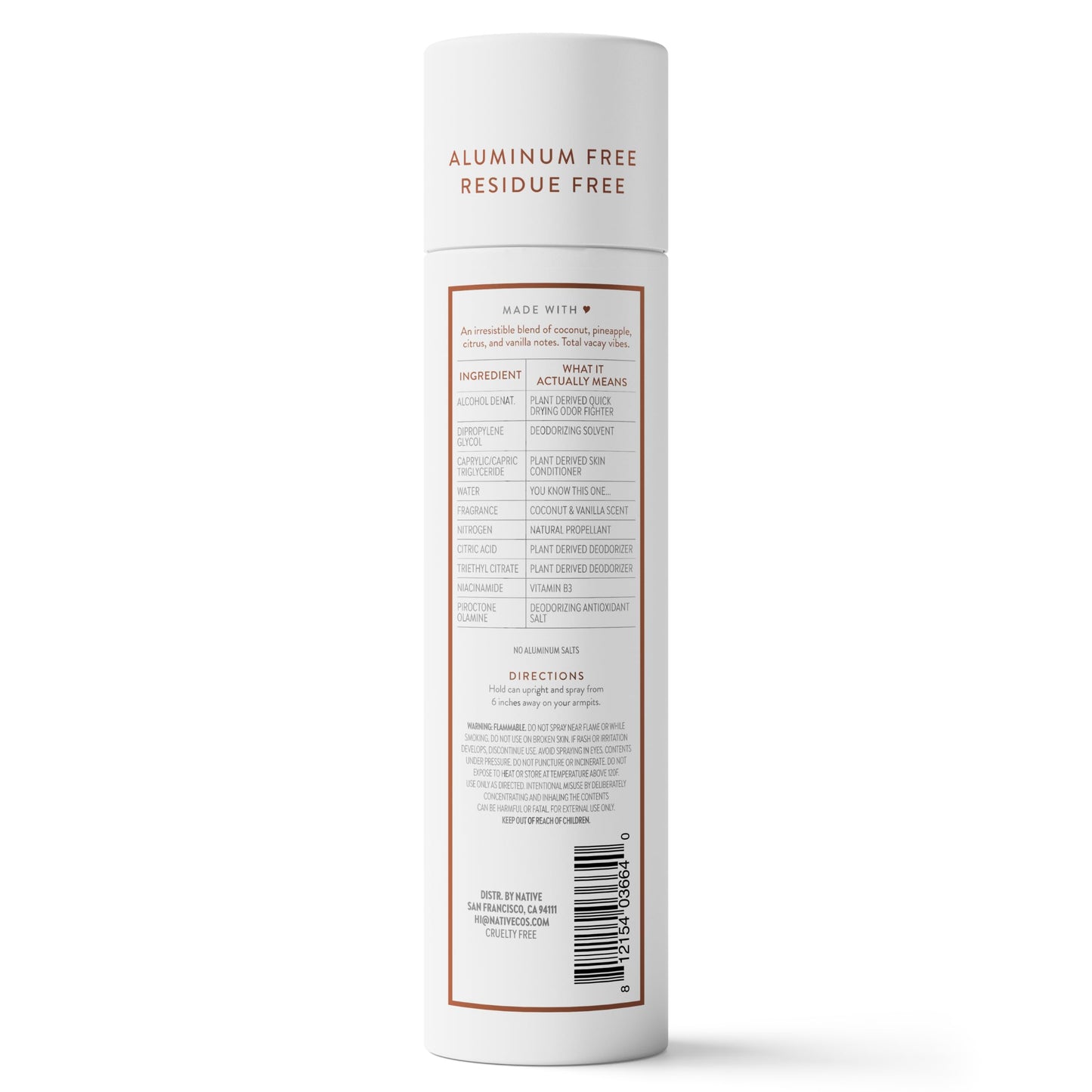 Native Deodorant & Body Spray, Coconut & Vanilla, 72-Hour Odor Protection for Underarms & Body, Aluminum Free, Dries Instantly, 3.5 oz