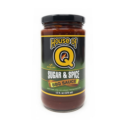 House of Q Sugar and Spice BBQ Sauce – Sweet & Spicy Barbecue Sauce with Brown Sugar, Cayenne & Pepper – Bold Gourmet Glaze for Chicken, Steaks & Burgers – Gluten Free, MSG Free, Preservative Free – 12 oz Jar