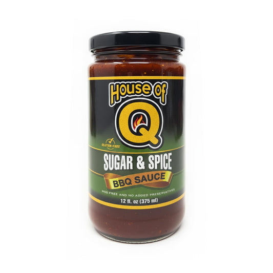 House of Q Sugar and Spice BBQ Sauce – Sweet & Spicy Barbecue Sauce with Brown Sugar, Cayenne & Pepper – Bold Gourmet Glaze for Chicken, Steaks & Burgers – Gluten Free, MSG Free, Preservative Free – 12 oz Jar