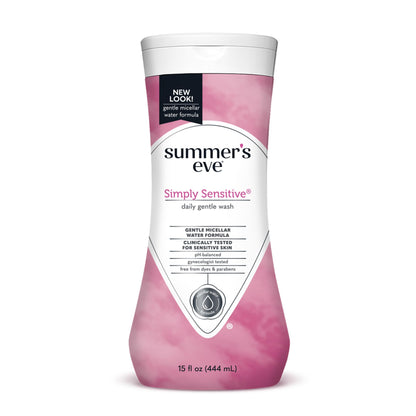 Summer's Eve Simply Sensitive & Fragrance Free Daily Gentle Feminine Body Washes, Remove Odor, pH Balanced, 2x15 fl oz