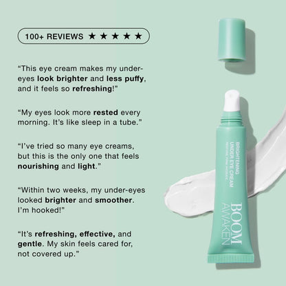 Boom Awaken Cooling Under Eye Cream - Targets Puffiness & Uneven Tone with Vitamin C, Licorice Root, Wild Mint, Green Tea & Hyaluronic Acid - Lightweight, Refreshing, Vegan Formula - 0.5 oz