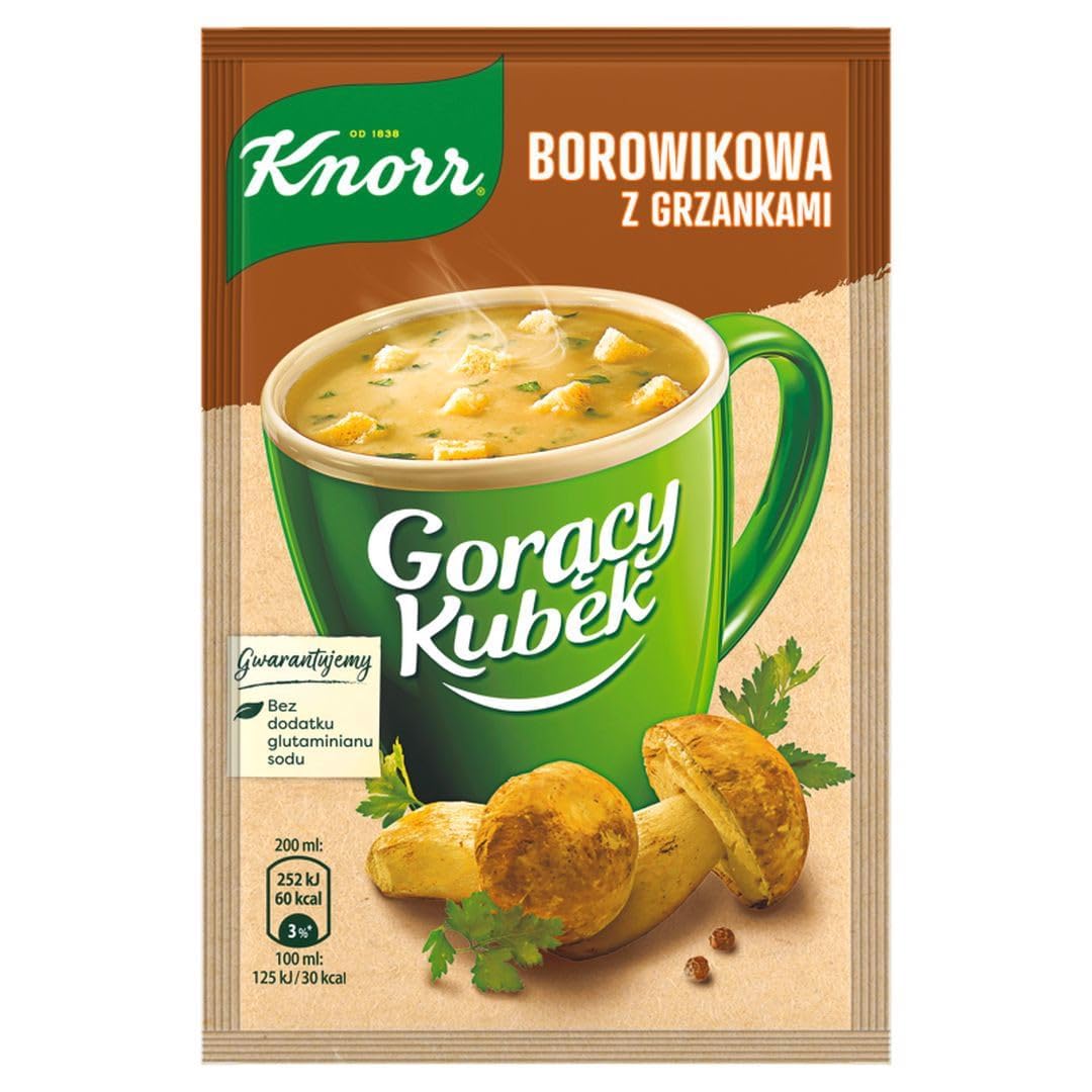 Knorr Goracy Kubek Borowikowa Hot Cup Porcini Mushroom Soup w Croutons 15g Bag (5-Pack)