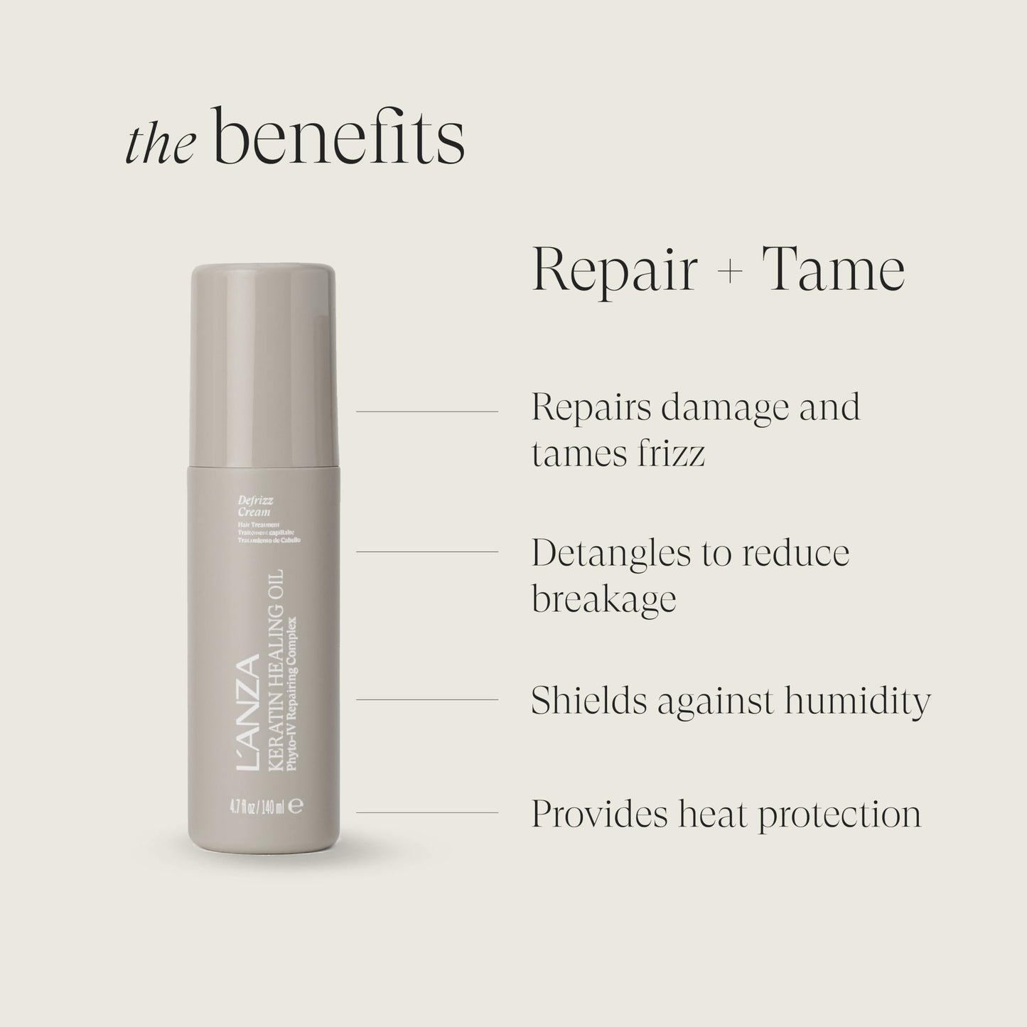 L'ANZA Keratin Healing Oil De-Frizz Cream Anti-Humidity Cream, Smoothing, Soft Control, Strengthens, Adds Shine, Color Safe Anti-Humidity Strengthening Care Shine Boost, Sulfate Free (4.7 Fl Oz)