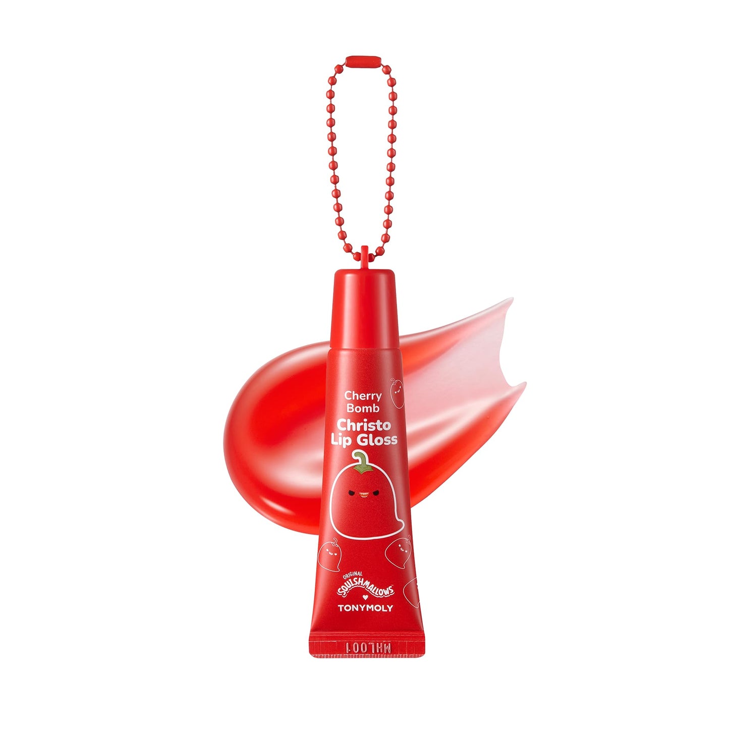 TONYMOLY x Squishmallows Christo Keychain Lip Gloss – Sheer Cherry Red Tint, Hydrating with Cherry Extract & Rosehip Oil, High Shine, 11ml