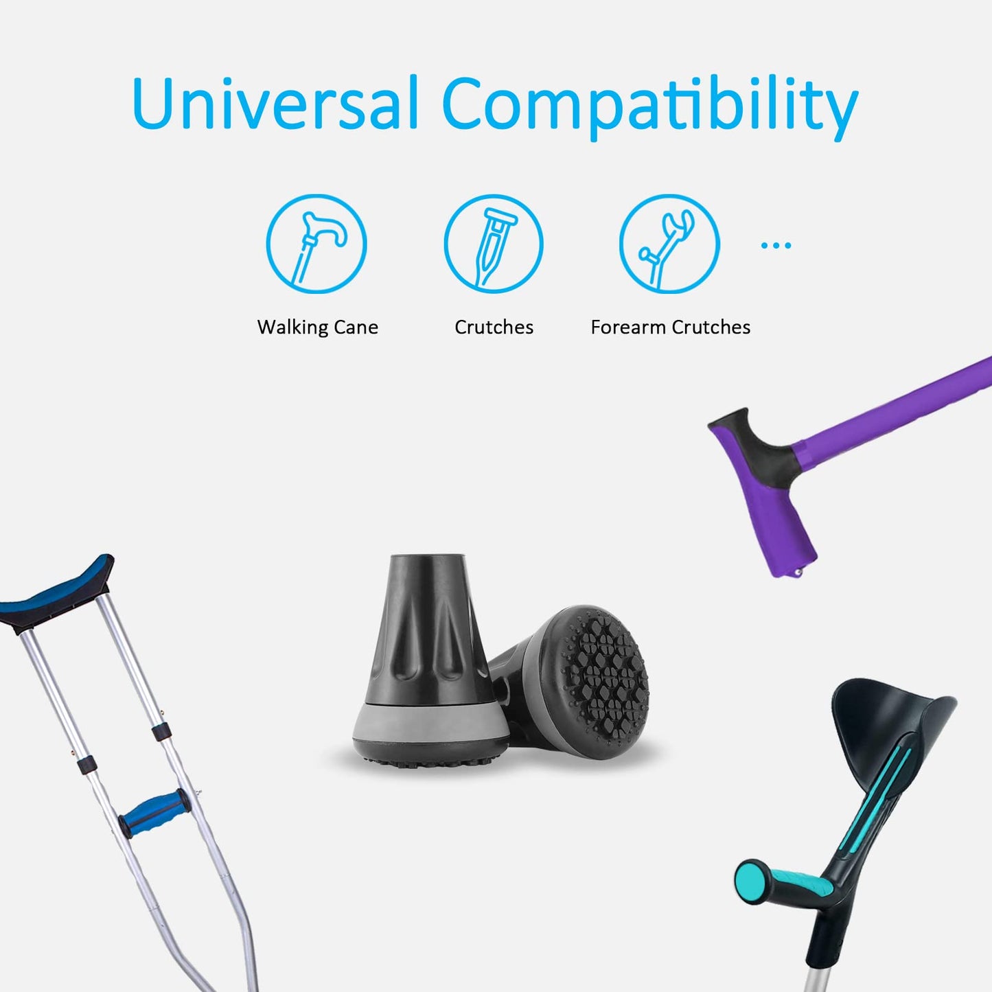 Rehand Cane Tips, 3/4 Inch All Terrain Tip for Cane & Crutch, 3/4'' Rubber Replacement Foot Pad, 0.75 Inch Cane Tips Heavy Duty, Walking Cane Tips and Crutch Tips(Pack of 2)