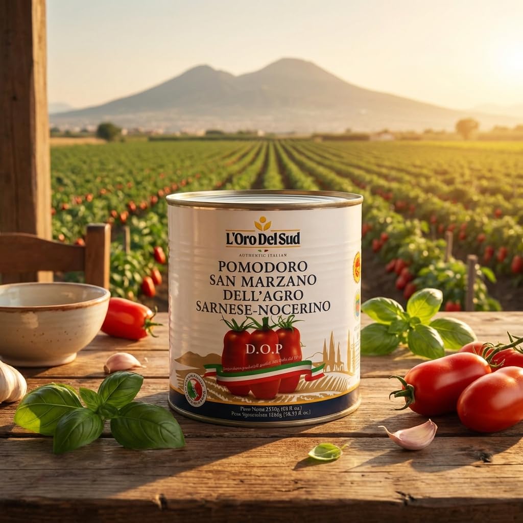 L’Oro Del Sud Italian Whole Peeled San Marzano Style Plum Tomatoes in Tomato Puree with Basil – Authentic Italian Flavor, Perfect for Pasta Sauce, Pizza & Cooking, Large 3.4 kg (106 oz) Can, Product of Italy