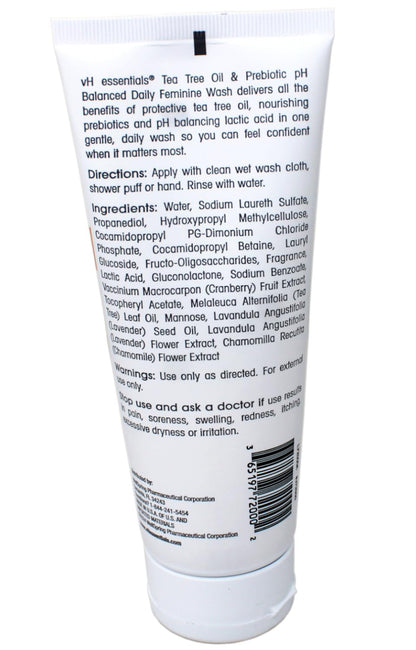 vH essentials Intimate Feminine Wash, pH Balanced with Tea Tree Oil, Cranberry, Prebiotics Odor Eliminating Formula, 6 FL OZ - 3 Pack