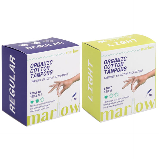 Organic Cotton Tampons with Compact Plant-Based Applicators | Regular and Light 18 Count Packs | Fragrance Free, Toxin Free