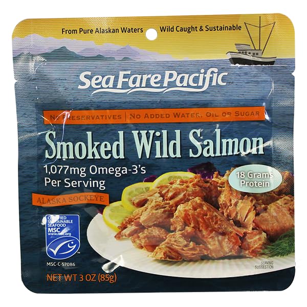 Sea Fare Pacific Wild Caught Smoked Sockeye Salmon Sport Pouch, 3 Ounce (Pack of 12)