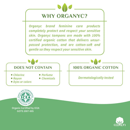Organyc 100% Certified Organic Cotton Tampons, No Applicator, Free from Chlorine, Perfumes, Rayon, and Chemicals, Super + Super Plus, (32 Count)