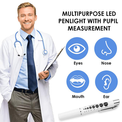 Primacare DL-9325 LED Diagnostic Penlight with Imprinted Pupil Gauge, Reusable and Lightweight Medical Pen Light for Nurse, Student, Doctors EMT, Batteries Included, White