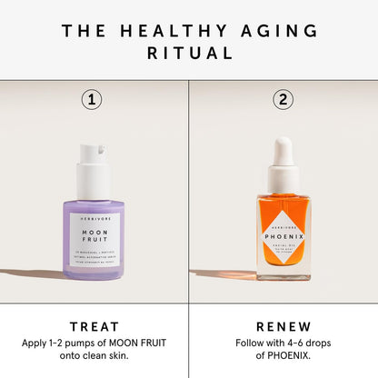 HERBIVORE Wrinkle-Fighting Regimen – MOON FRUIT 1% Bakuchiol & Peptides Serum + PHOENIX Rosehip Anti-Aging Face Oil - for Smoother, Youthful Skin, Plant-based, Vegan, Cruelty-free