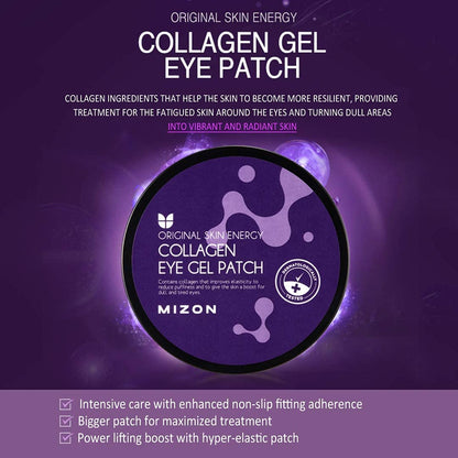 MIZON Marine Collagen Eye Gel Patch with Hydrolyzed Collagen, Caviar, and Chamomile for Firming, Nourishment, and Wrinkle Care- Korean Eye Mask– 60pcs –