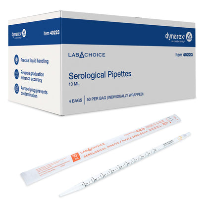 LabChoice Serological Pipettes - 200 Count - Plastic Disposable Sterile Pipettes, Individually Packed Graduated Transfer Pipette for Laboratory Use - 10mL, Orange