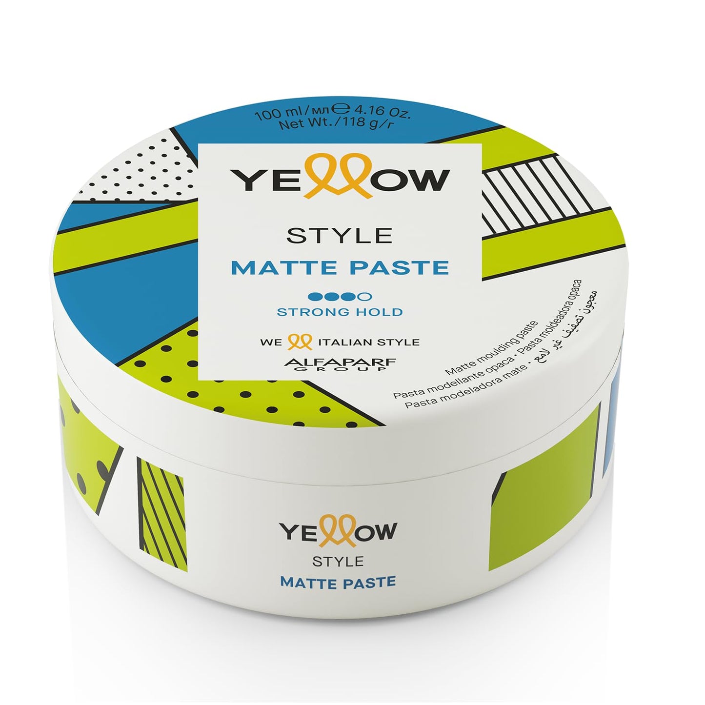 ALFAPARF MILANO - Yellow Style - Strong Hold Hair Paste - Matte Finish - Ideal for Sculpting or Tousled Looks - Long Lasting - Keeps Hair Soft and Hydrated - 4.16 oz.