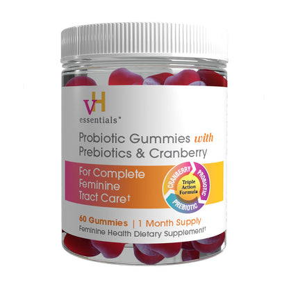 vH essentials Probiotic Gummies with Prebiotics & Cranberry, 60 Count Tea Tree Oil & Prebiotic Daily Feminine Wash, 6 Fl Oz (Pack of 1)