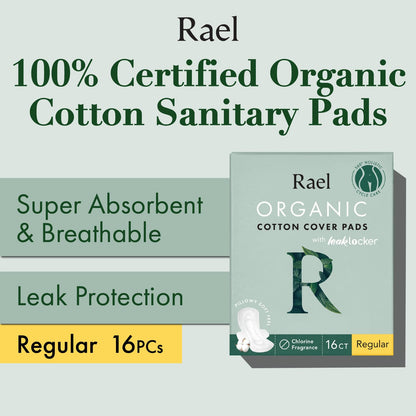 Rael, Organic Cotton Cover Pads, Regular, 14 Count