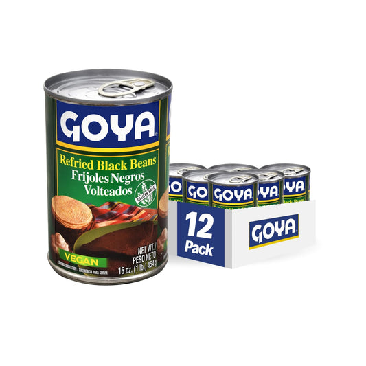 Goya Foods Refried Black Beans (Frijoles Negros Volteados), 16-Ounce (Pack of 12)