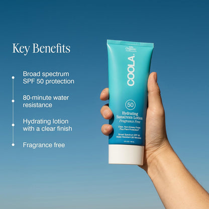 COOLA Organic Sunscreen SPF 50 Sunblock Body Lotion, Dermatologist Tested Skin Care for Daily Protection, Vegan and Gluten Free, Fragrance Free, 5 Fl Oz