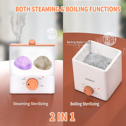 Menstrual Cup Sterilizer, Menstrual Disc Cleaner, 2 in 1 Boiling and Steaming Modes for Women Feminine Hygiene Care, One-Click Knob Timer Auto Off, with 1 Cleaning Brush & 1 Heat Resistant Clip