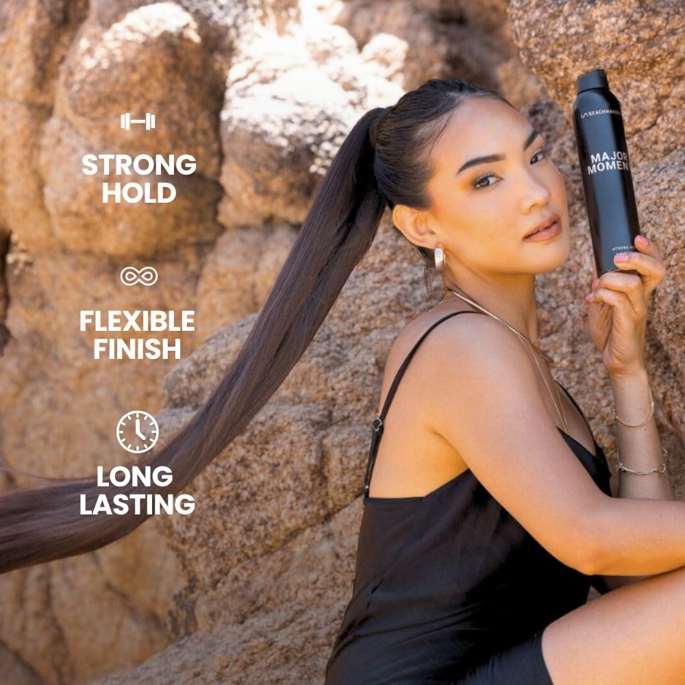 The Beachwaver Co. Major Moment Strong Hold Hairspray - Full Size (8.3 Oz) | Extra-Strength Vegan Hairspray For Long-Lasting Styles w/Brushable Finish - Removes Frizz & Locks In Style