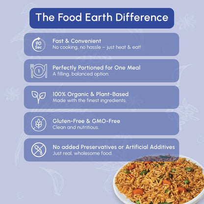 Food Earth Ready to Eat Vegetable Biryani – Organic, Vegan, Gluten-Free Indian Meal – Microwavable, Plant-Based Prepackaged Lunch – 8.81 oz Each (Pack of 6)