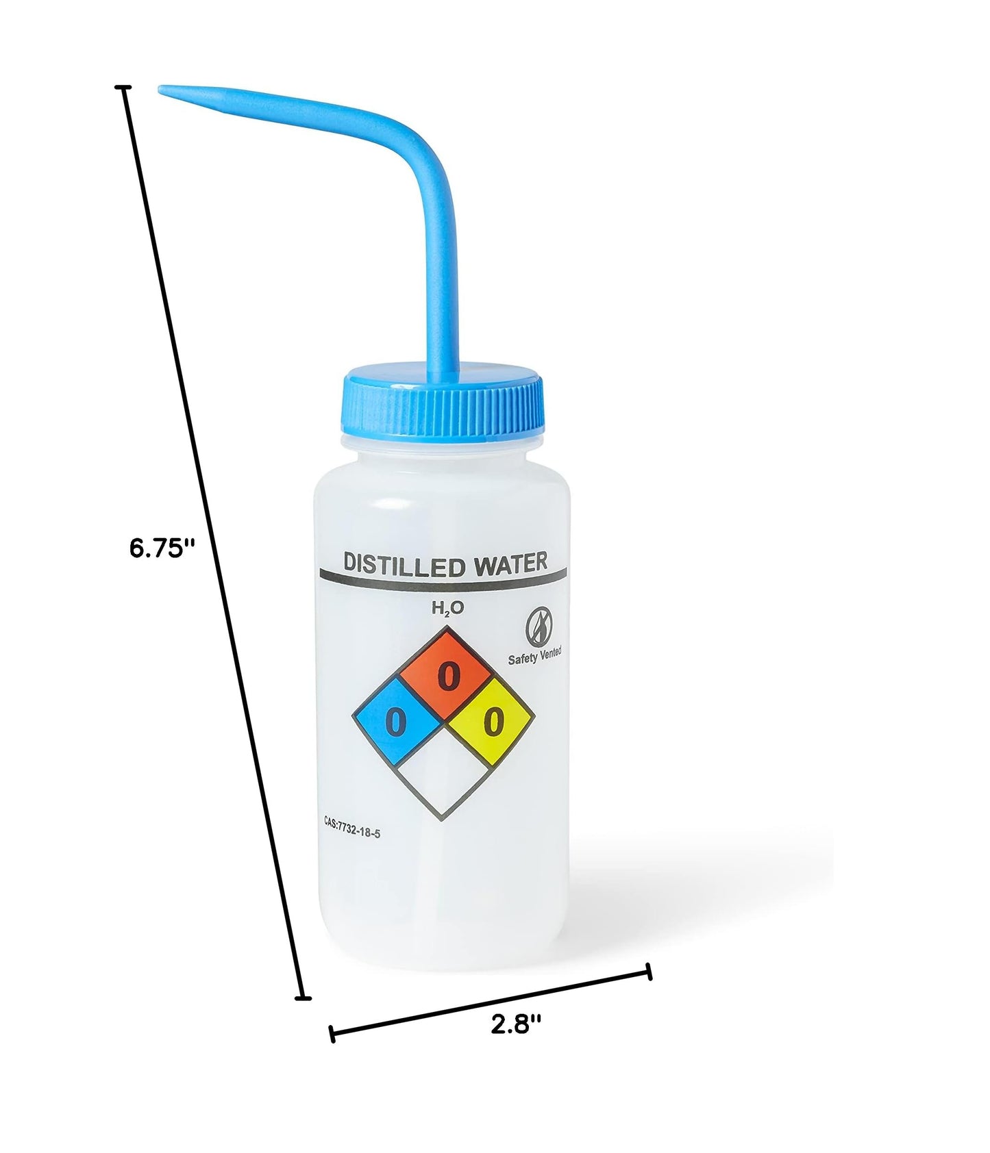 United Scientific™ UniSafe™ Laboratory Grade Wide Mouth LDPE Vented Chemical Wash Bottle, Distilled Water, 500mL (16oz), 4-Color, Pack of 6