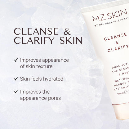 MZ SKIN Cleanse & Clarify Dual Action Cleanser & Mask 3.4 fl oz | Exfoliating AHA & Papaya Enzyme Face Wash | Smooths Texture, Refines Pores & Brightens