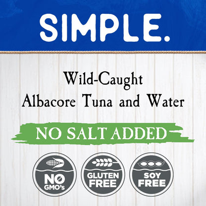 Blue Harbor Fish Co. Wild Albacore Solid White Tuna in Water No Salt Added - 4.6 oz Can (Pack of 12)
