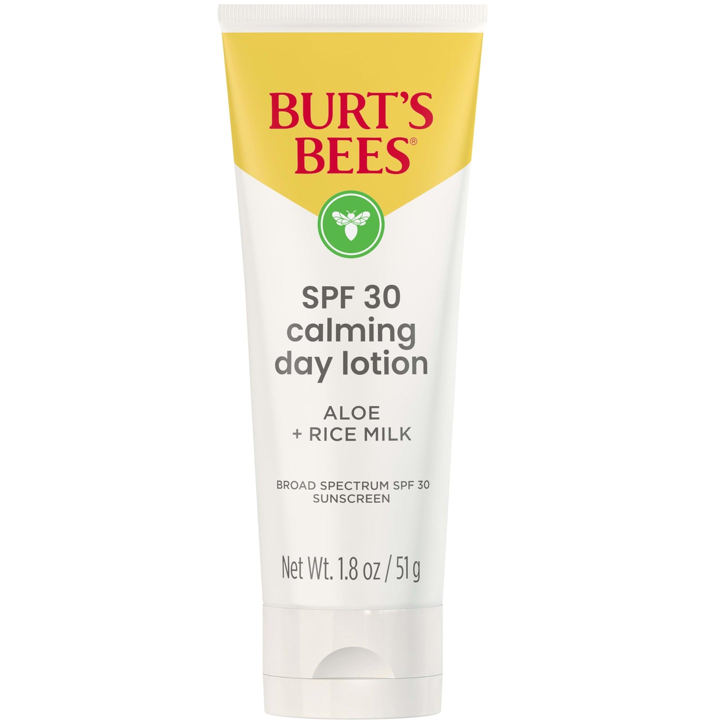 Burt's Bees SPF 30 Calming Day Face Lotion With Aloe and Rice Milk for Sensitive Skin, Sunscreen Face Lotion Soothes Redness and Irritation, 99.4 Percent Natural Origin Skin Care, 1.8 oz. Tube