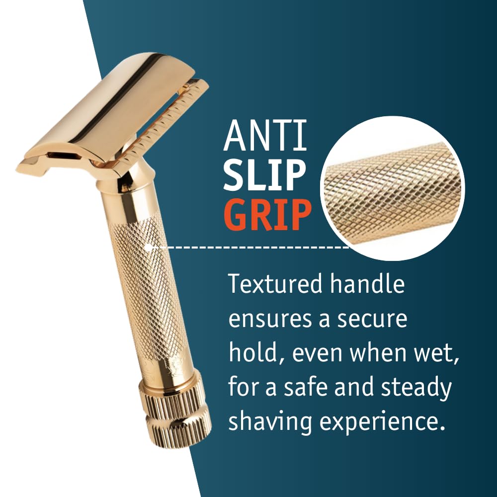 Merkur Classic 2-Piece Double Edge Safety Razor Gold Plated, 1 Count
