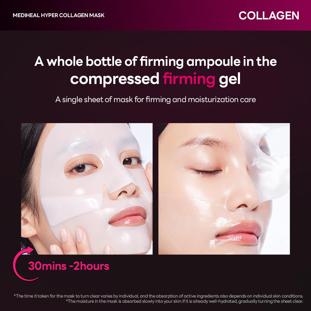 Mediheal Hyper Collagen - Collagen Real Deep Mask, Overnight Firming & Hydrating Gel Mask, Pore Appearance Refining, Plumping & Elasticity Care, Korean Skincare (4ea)