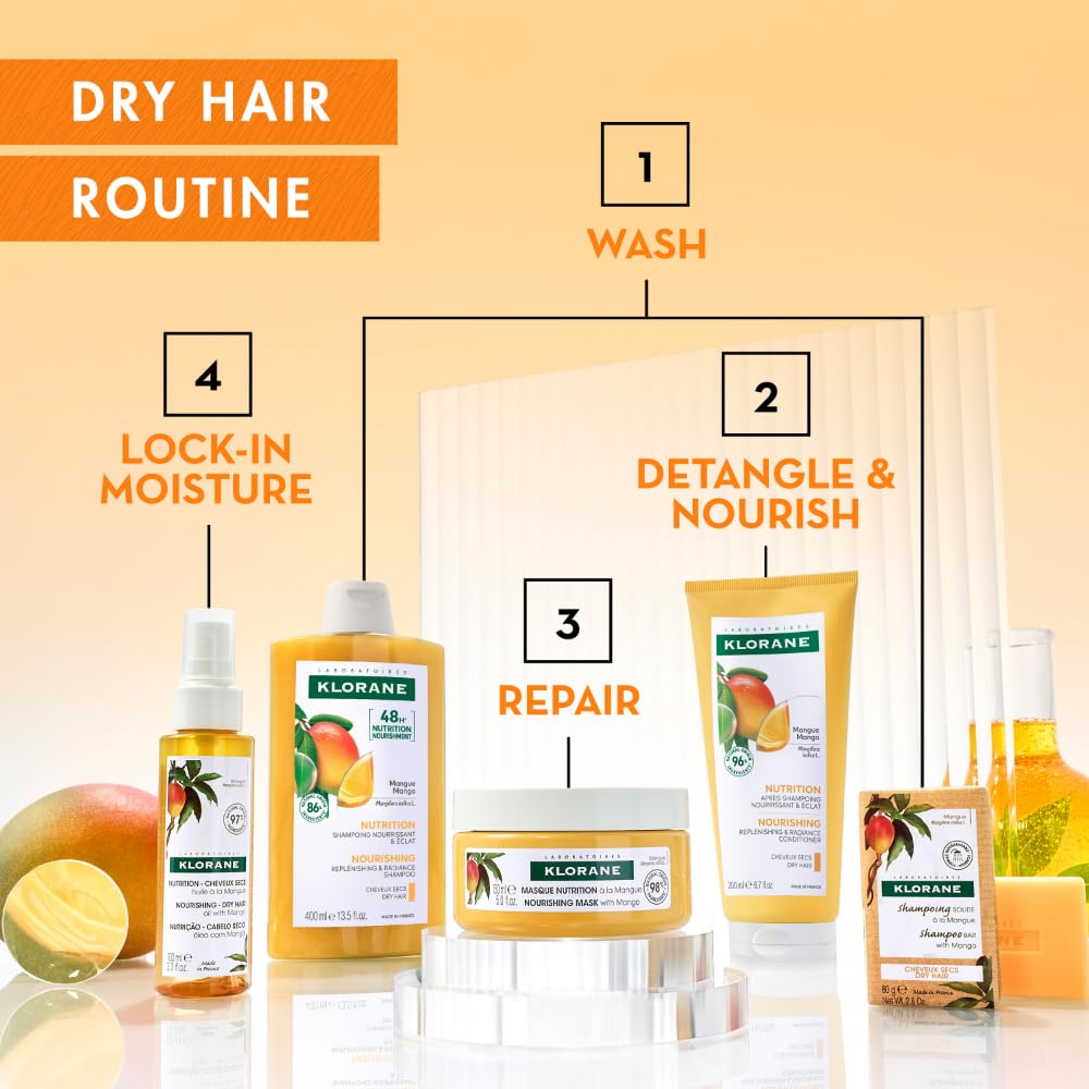 Klorane Nourishing Conditioner with Mango Butter, Moisturize and Hydrate Dry Hair, Paraben, Silicone, SLS Free