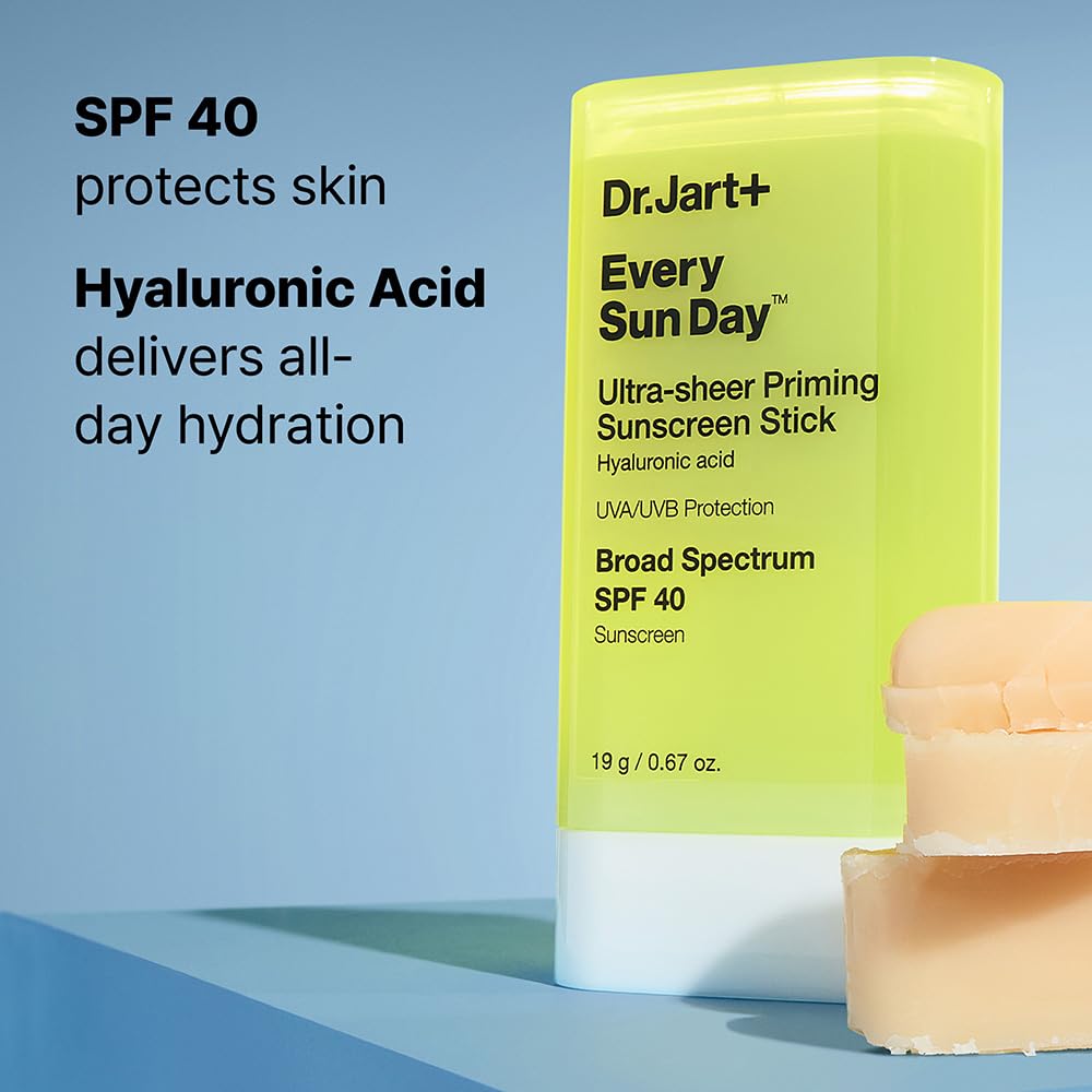 Dr.Jart+ Every Sun Day Invisible Korean Priming Sunscreen Stick SPF 40 with Hyaluronic Acid | Glides Over Makeup | Korean Skincare | Travel Size, 0.67 Ounce