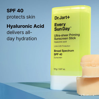 Dr.Jart+ Every Sun Day Invisible Korean Priming Sunscreen Stick SPF 40 with Hyaluronic Acid | Glides Over Makeup | Korean Skincare | Travel Size, 0.67 Ounce