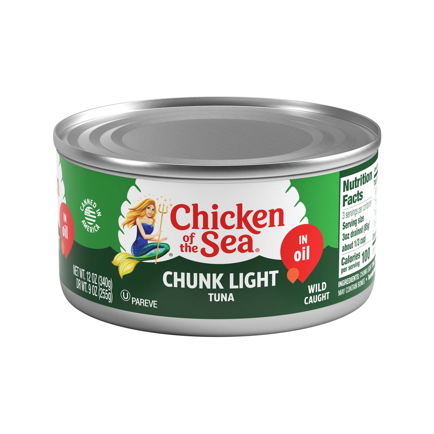 Chicken of the Sea Wild Caught Chunk Light Tuna, 12 Ounce Cans, 12-Count – High Protein 100% Classic Chunk Tuna in Oil – Delicious, Easy, Nutritious Ready to Eat Meals