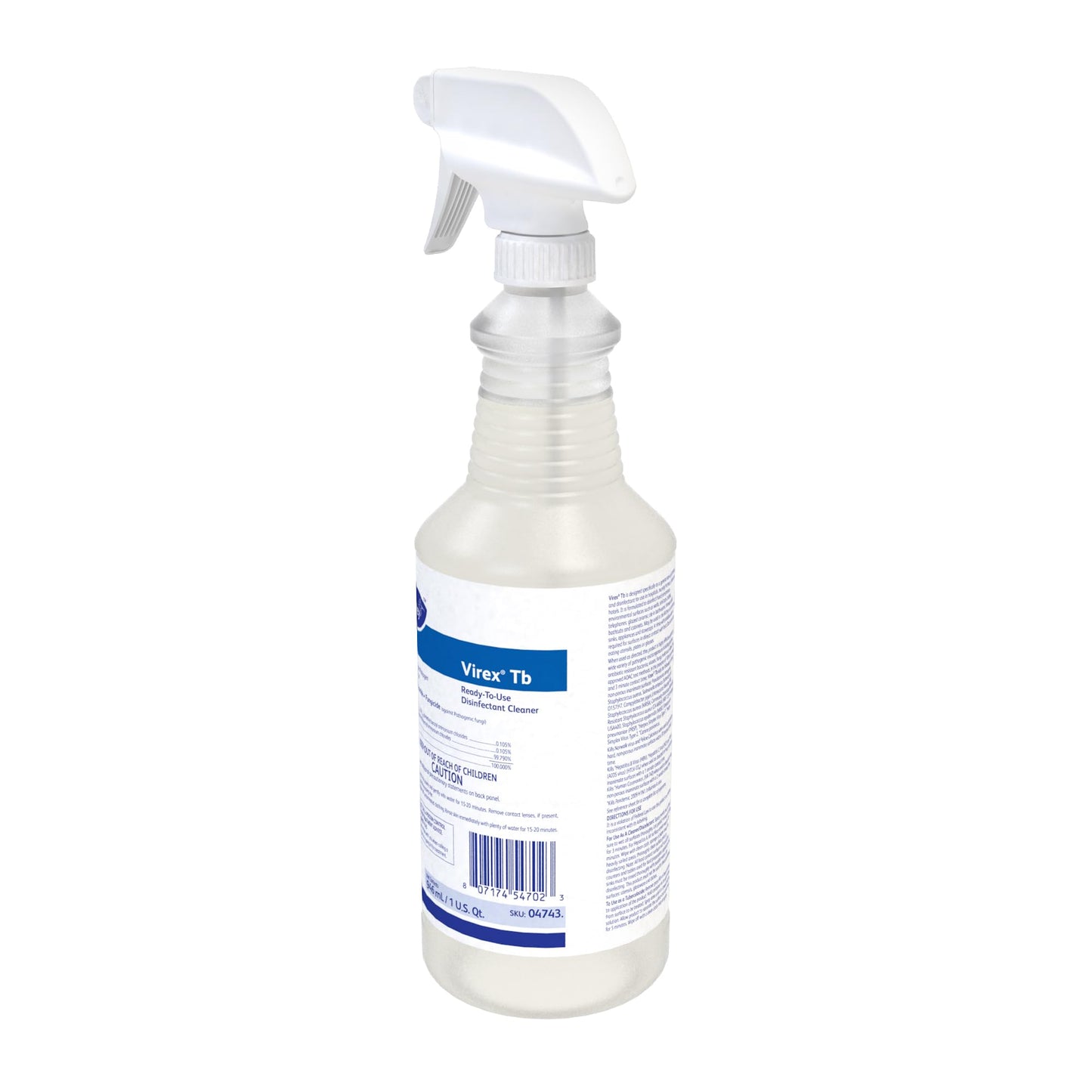 VIREX Diversey Tb 04743. Disinfectant Cleaner, Hospital Use Tuberculocidal, Virucide, Fungicide with Lemon Scent, Ready-to-Use Liquid, 32-Ounce (Pack of 12 plus 1 Reusable Sprayer Nozzle)
