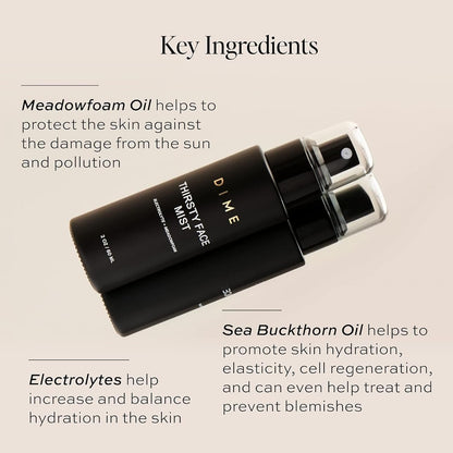 DIME Beauty Thirsty Face Mist Hydrating Setting Spray For Makeup With Sea Moss Electrolytes Antioxidants Glass Skin Primer And Blue Light Protection Make Up Setting Spray for Face 2 oz / 60 ml