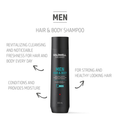 Goldwell Dualsenses Men Hair and Body Shampoo 300ml, 10.1 oz