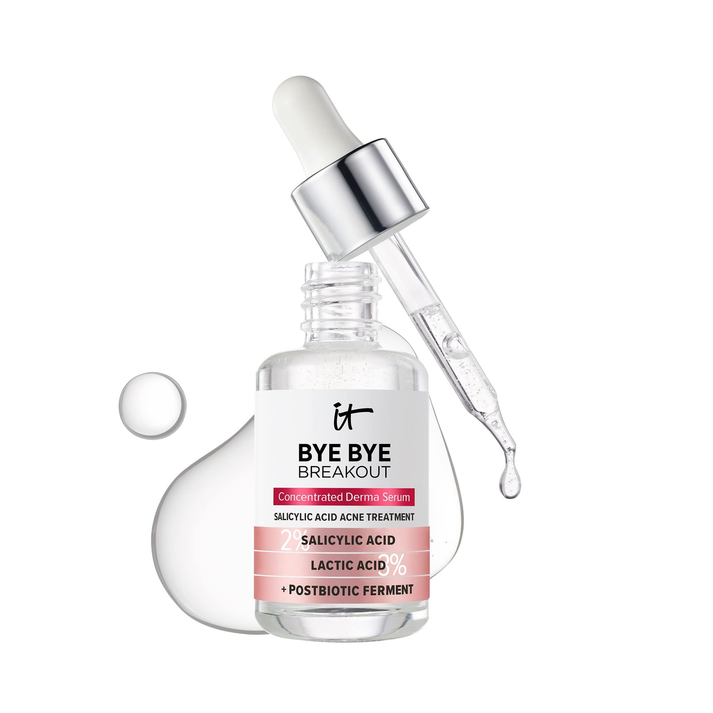 IT Cosmetics Bye Bye Breakout Acne Treatment Face Serum -With 2% Salicylic Acid & 3% Lactic Acid - Helps Reduce Pimples in 3 Days & Fades Look of Post-Acne Marks in 8 Weeks - 1 Fl. Oz