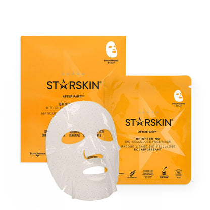 STARSKIN After Party 1x40g, Bio-Cellulose Brightening Face Mask for all Skin Types, Korean Skincare Mask infused with Vitamin C Serum and Niacinamide, Energizing and Soothing, K Beauty Skincare