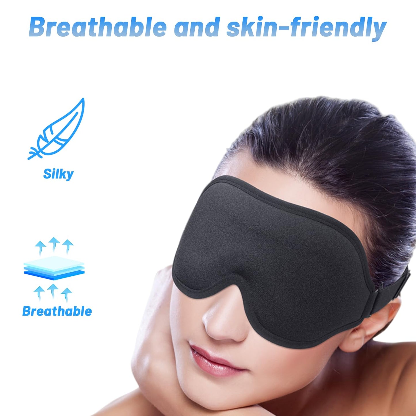 Sleep Eye Mask for Men Women, Lash Extensions 3D Sleeping Mask, Travel Blackout Night Blindfold Eye Shade Cover with Adjustable Strap (Black-3D)