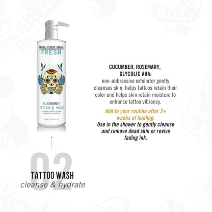 Billy Jealousy Make Your Mark Fresh Tattoo Wash, Cleansing and Hydrating Tattoo Aftercare Enriched With Cucumber and Rosemary