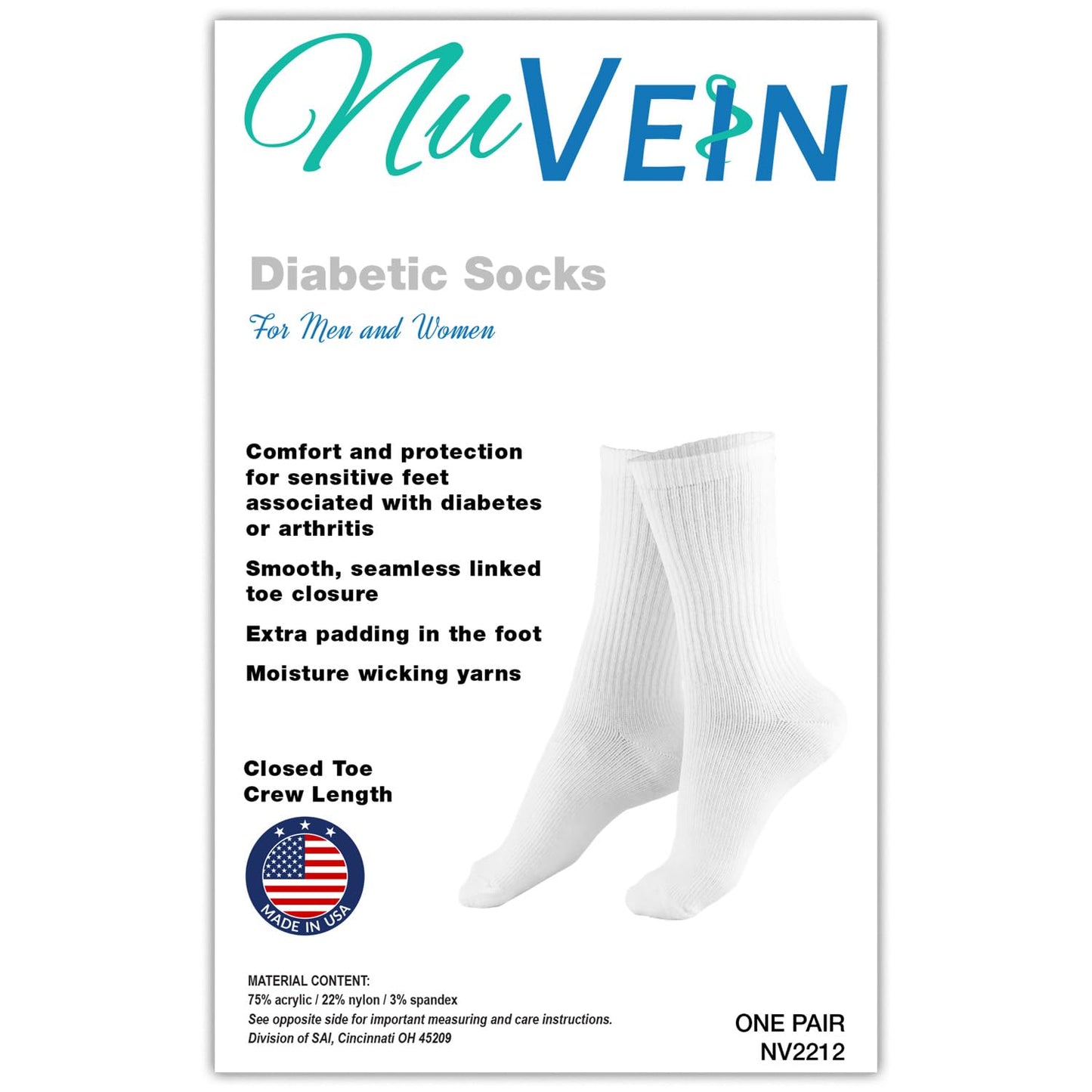 NuVein 8-15 mmHg Medical Compression Socks, Mid Calf Crew Length, Padded Cushion Foot, White, Medium