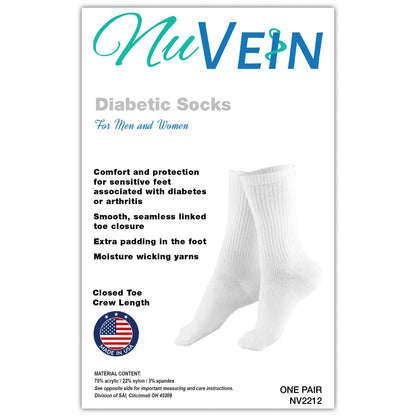 NuVein 8-15 mmHg Medical Compression Socks, Mid Calf Crew Length, Padded Cushion Foot, White, Medium