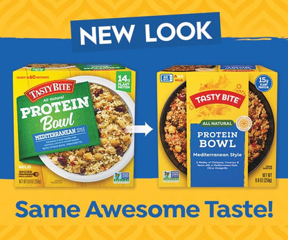 Tasty Bite Mediterranean Protein Bowl, 8.8 Ounce, Pack of 6, Ready to Eat, Microwaveable, Vegan, 14 Grams Plant Protein