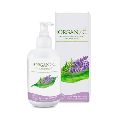 Organyc - Feminine Intimate Wash for Sensitive Skin - Free from Chlorine, Parabens, SLSSLES, and Synthetic Perfumes - 8.5 Fl Oz with Chamomile +Tea-Tree + Lavender