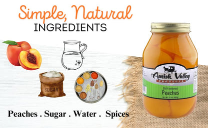 Amish Valley Products Old Fashioned SPICED Peaches Halves Canned Jarred in 32 oz Glass Jar (One QT Jar - 32 OZ)