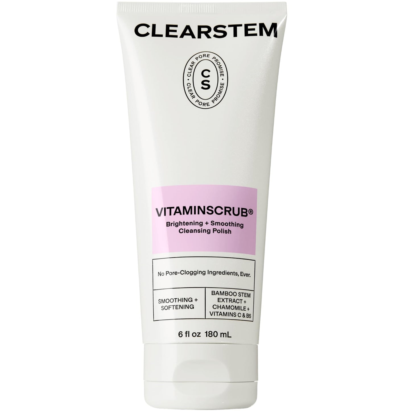 CLEARSTEM - VITAMINSCRUB - Antioxidant-Infused Scrub Cleanser - Exfoliating Face Wash + Body Scrub - Vitamin C, Hemp, Bamboo - Skin Care Products - Gluten Free, Cruelty Free - 6 fl oz / 180ml